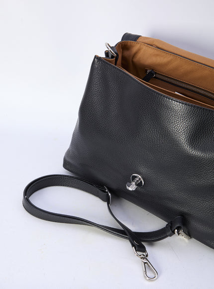 Zanellato Postina Daily M Bag in Black Leather With Two Straps