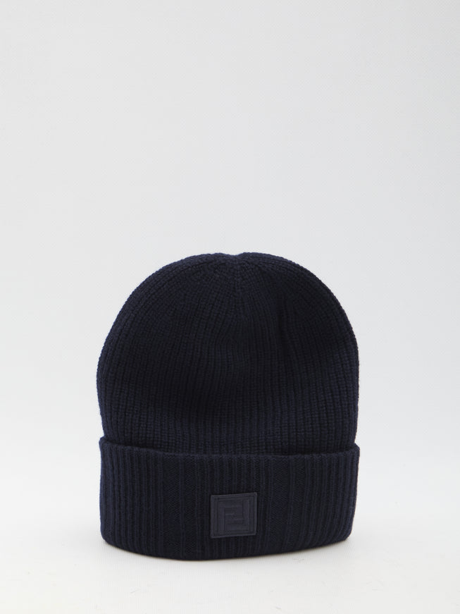 Fendi Beanie In Navy Wool And Cashmere