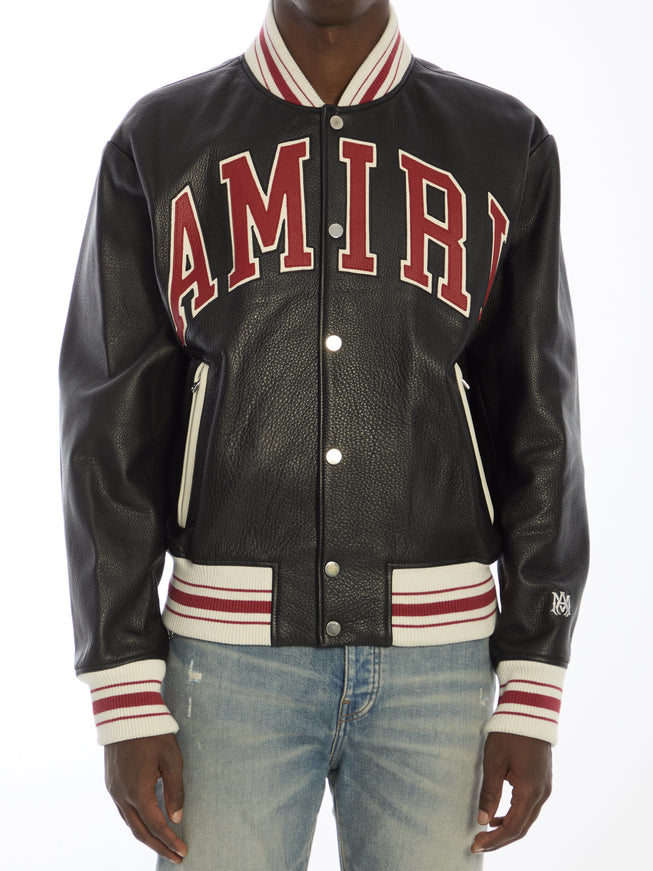 Amiri Varsity Logo Leather Bomber Jacket