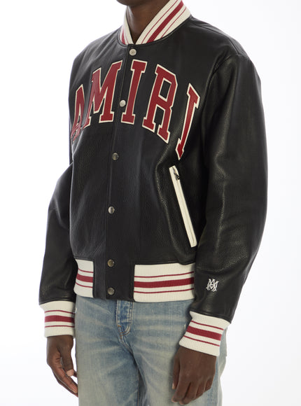 Amiri Varsity Logo Leather Bomber Jacket