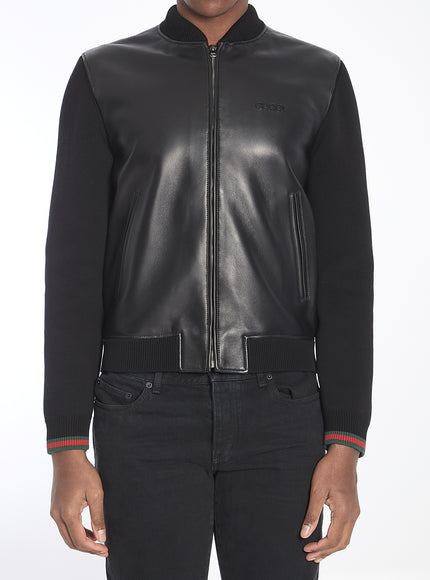 Gucci Web Stripe Leather Bomber Jacket