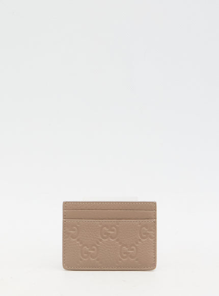 Gucci GG Emblem Card Case In Taupe Leather