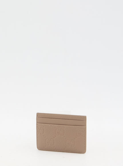 Gucci GG Emblem Card Case In Taupe Leather