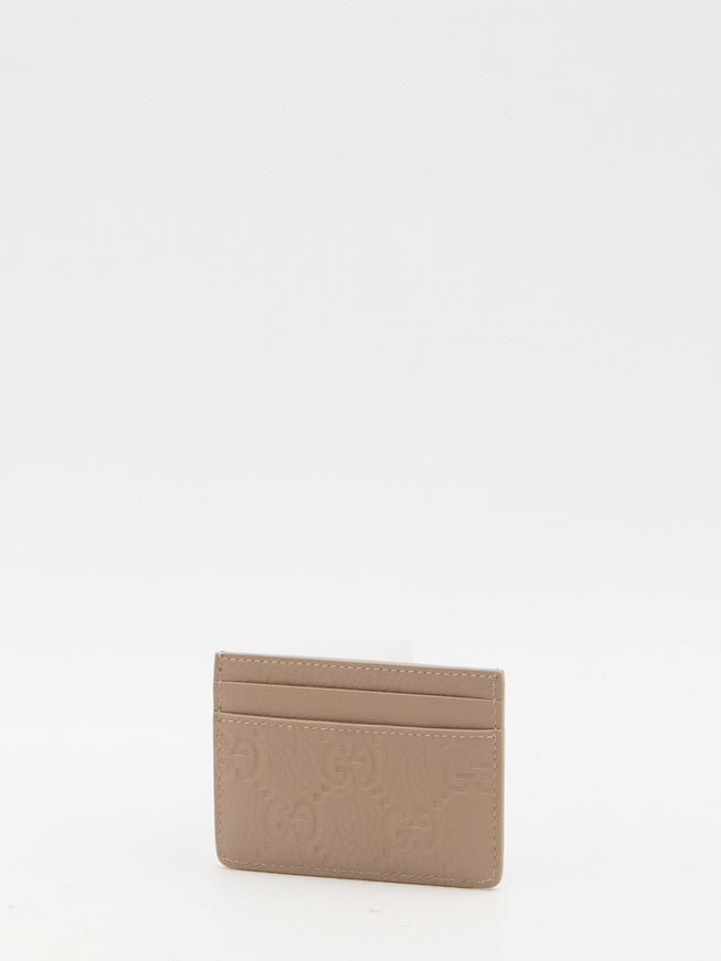 Gucci GG Emblem Card Case In Taupe Leather