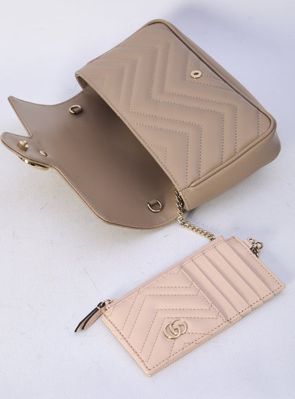 Gucci GG Marmont Mini Bag With Cardholder In Beige