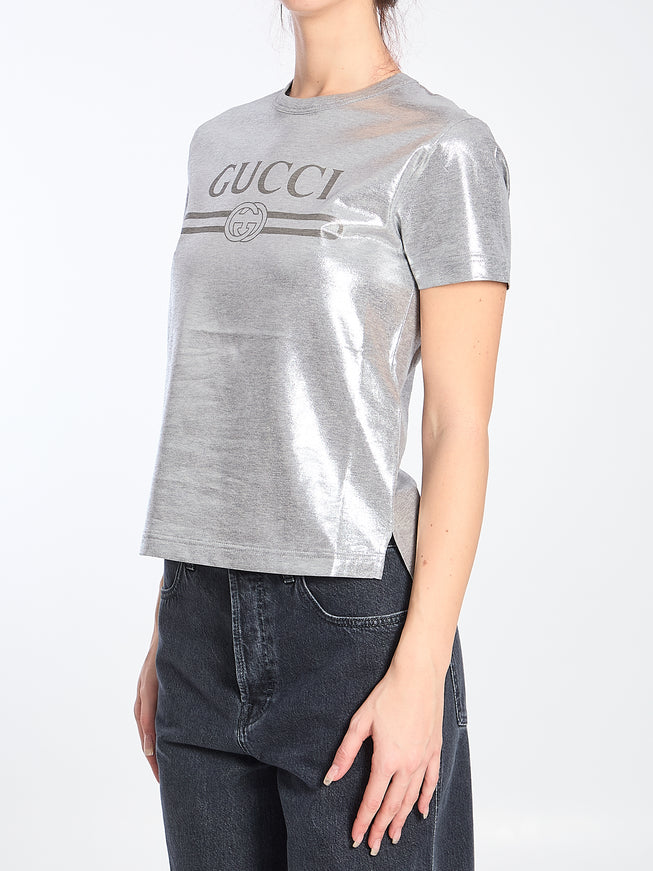 Gucci Printed Logo Laminated Cotton T-shirt