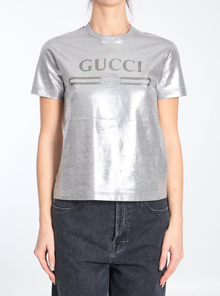 Gucci Printed Logo Laminated Cotton T-shirt