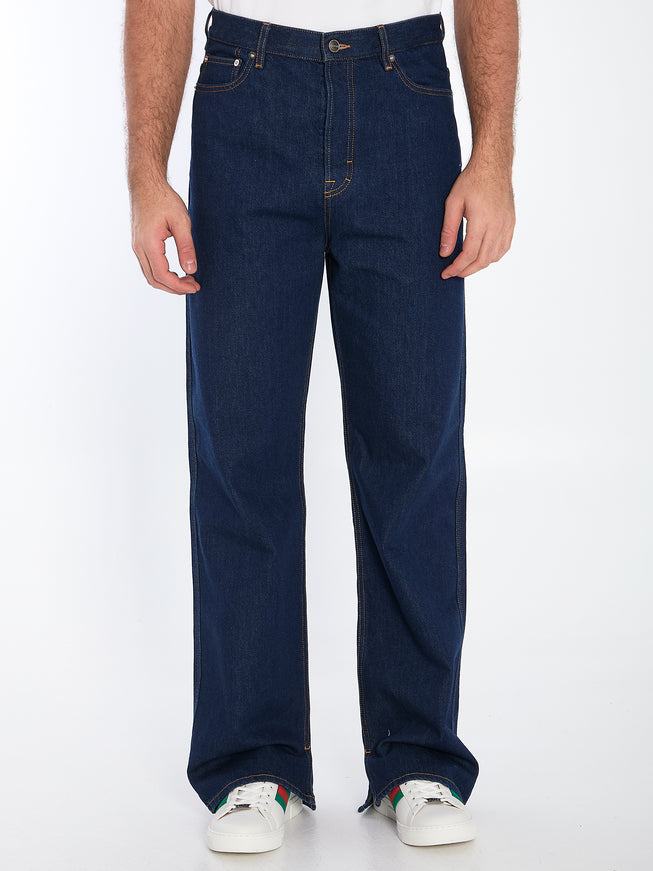 Gucci Men's Baggy Jeans In Dark Blue