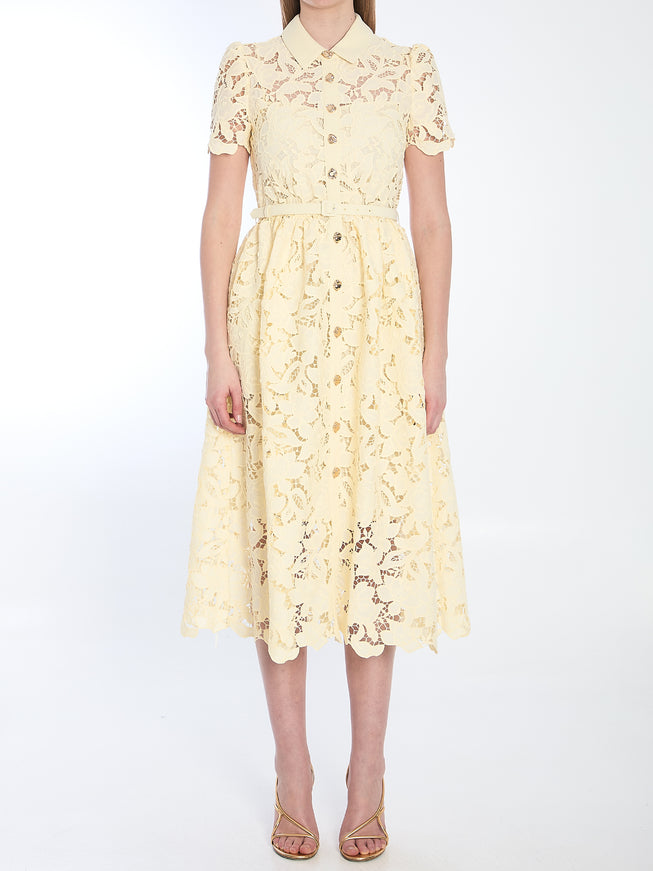 Self Portrait Yellow Lace Midi Dress