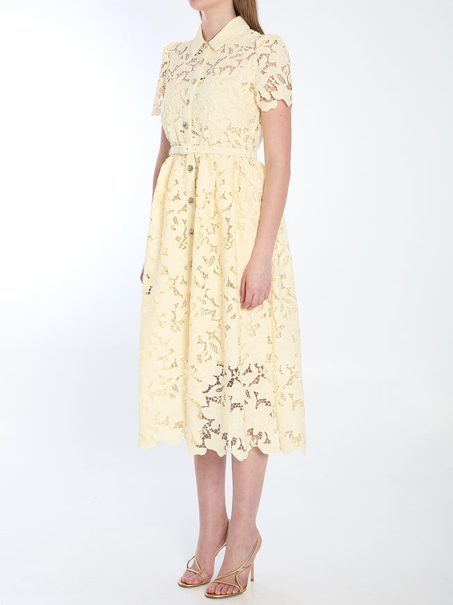 Self Portrait Yellow Lace Midi Dress