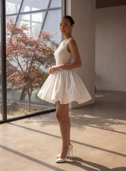 Ellie Belle Neve Pearl Beaded Mini Bridal Dress