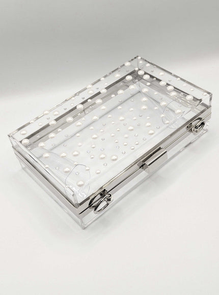 Ariel taub Nina Pearl & Crystal Polka Dot Lucite Clutch