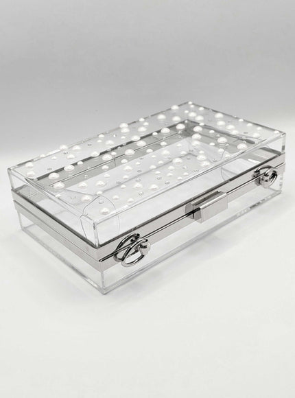 Ariel taub Nina Pearl & Crystal Polka Dot Lucite Clutch
