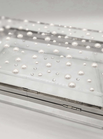 Ariel taub Nina Pearl & Crystal Polka Dot Lucite Clutch