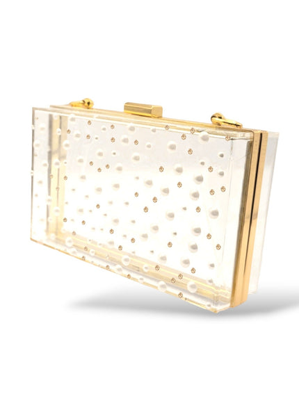 Nina Pearl and Crystal Polka Dot Lucite Clutch