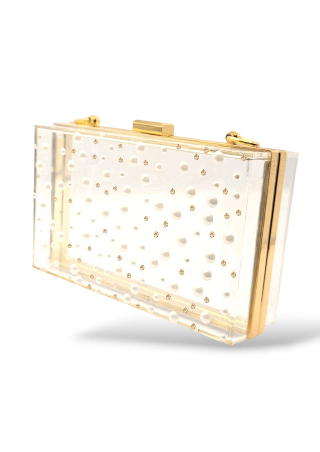 Ariel taub Nina Pearl and Crystal Polka Dot Lucite Clutch