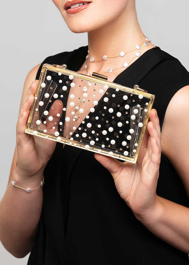 Ariel taub Nina Pearl and Crystal Polka Dot Lucite Clutch