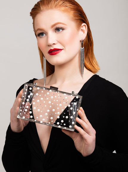 Ariel taub Nina Pearl & Crystal Polka Dot Lucite Clutch