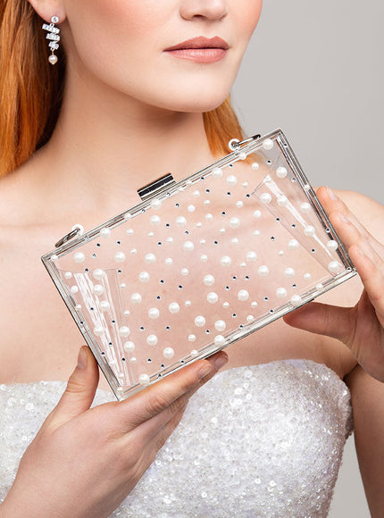 Ariel taub Nina Pearl & Crystal Polka Dot Lucite Clutch