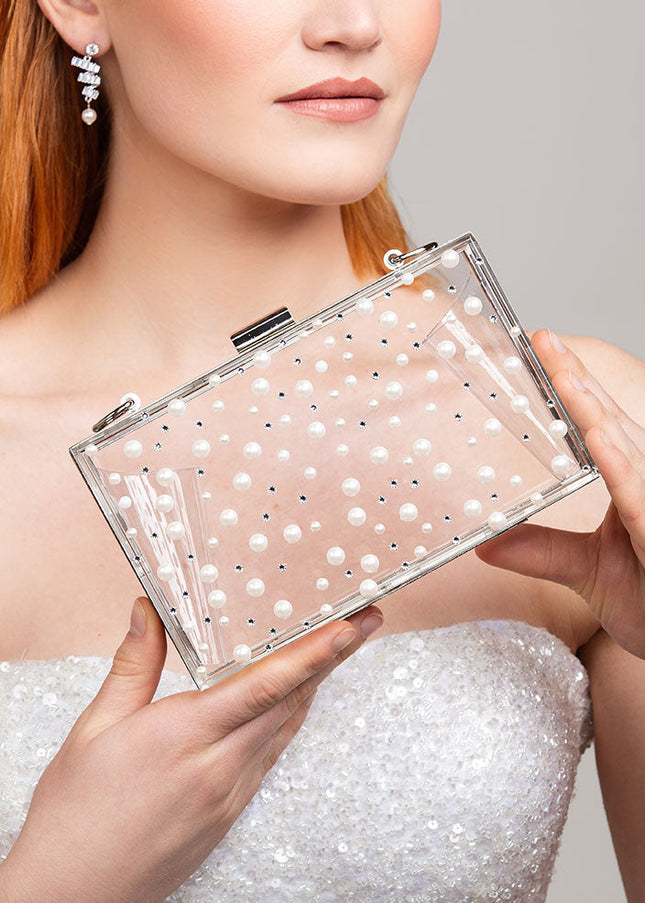 Ariel taub Nina Pearl & Crystal Polka Dot Lucite Clutch