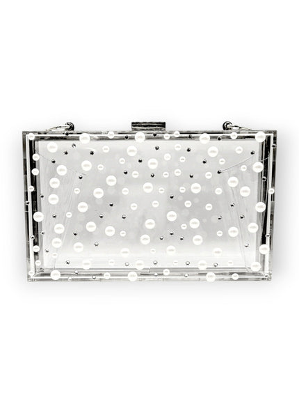 Ariel taub Nina Pearl & Crystal Polka Dot Lucite Clutch