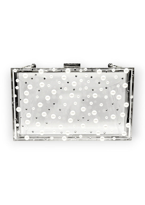 Ariel taub Nina Pearl & Crystal Polka Dot Lucite Clutch