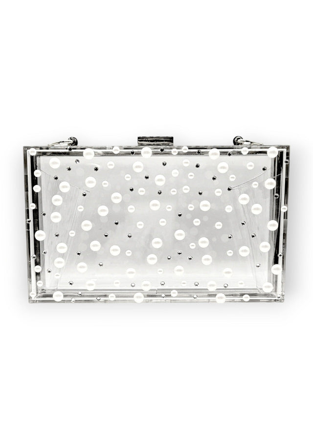 Ariel taub Nina Pearl & Crystal Polka Dot Lucite Clutch