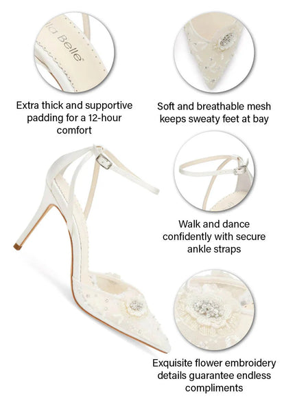 Bella Belle Norah Ivory Floral Ankle Strap Wedding Heels