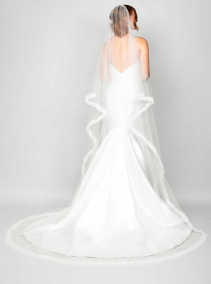 Oceana Angel Cut Cathedral Veil with Ruffle Design