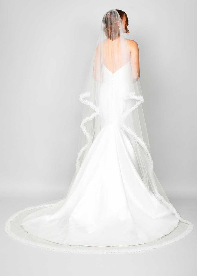 Oceana Angel Cut Cathedral Veil with Ruffle Design