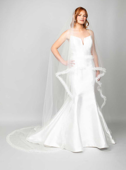 Oceana Angel Cut Cathedral Veil with Ruffle Design