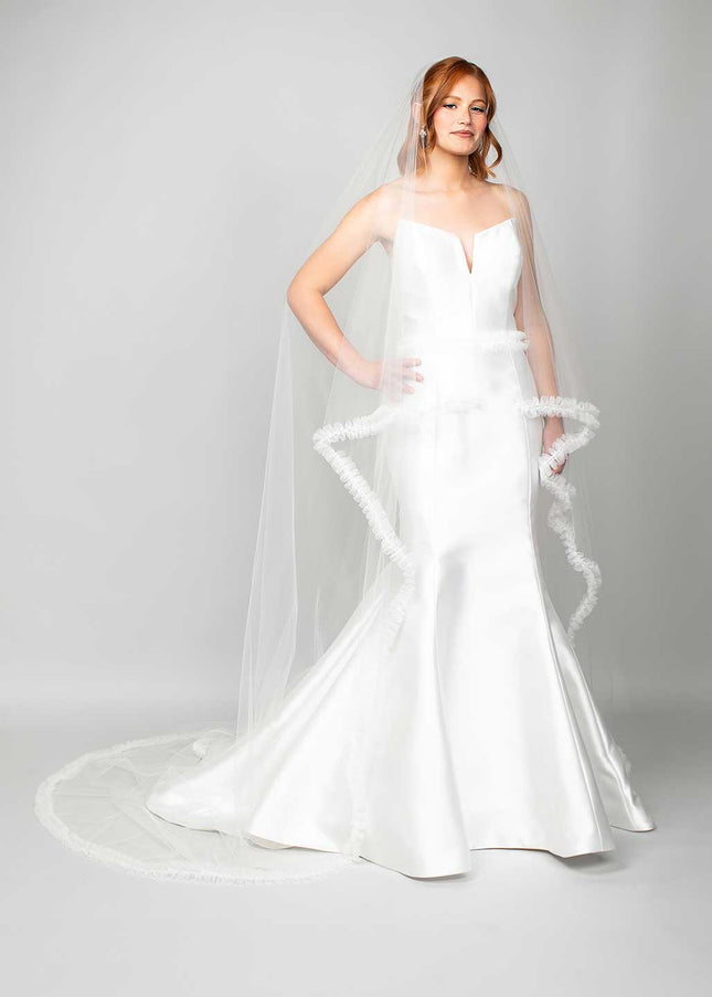 Oceana Angel Cut Cathedral Veil with Ruffle Design
