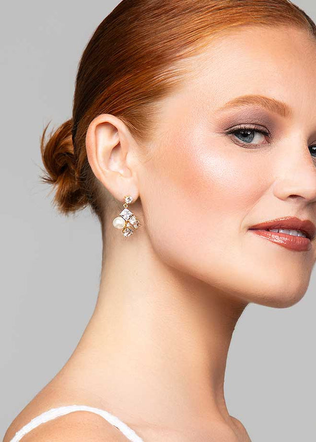 Odelia Large Crystal and Pearl Earrings