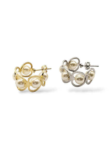 Oma Pearl Heart Huggie Earrings