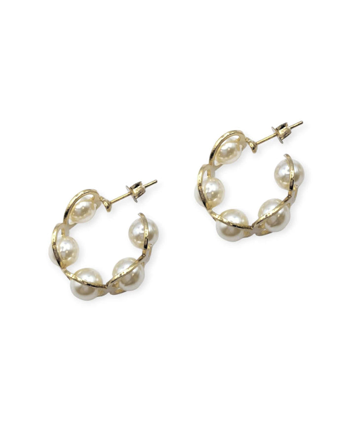 Oma Pearl Heart Huggie Earrings