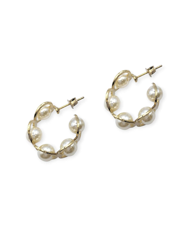 Oma Pearl Heart Huggie Earrings