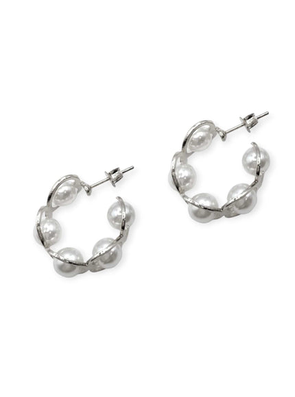 Oma Pearl Heart Huggie Earrings