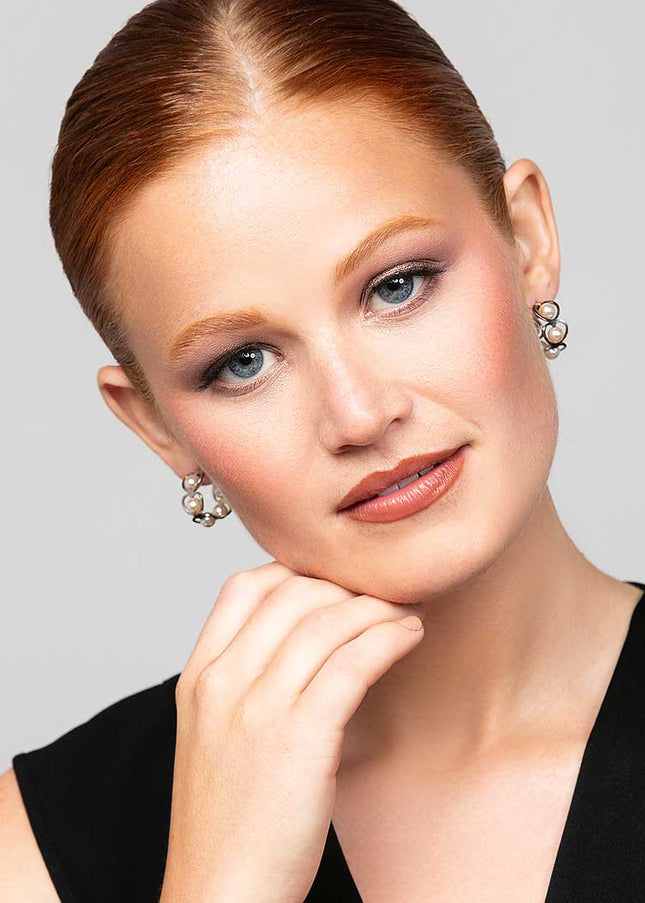 Oma Pearl Heart Huggie Earrings