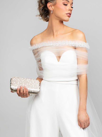 Ariel Taub Penelope Pearl and Crystal Polka Dot Clutch