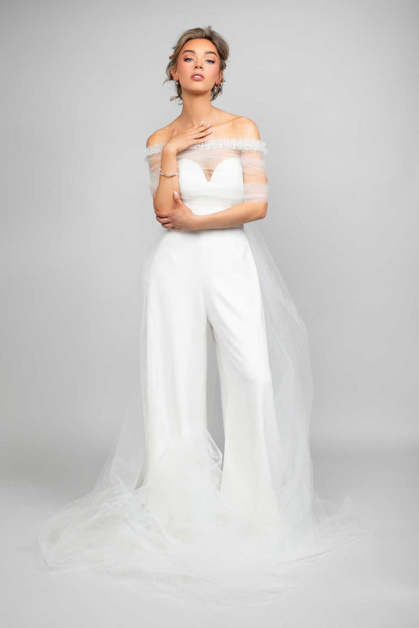Ophelia Ruffle and Pearl Tulle Wrap