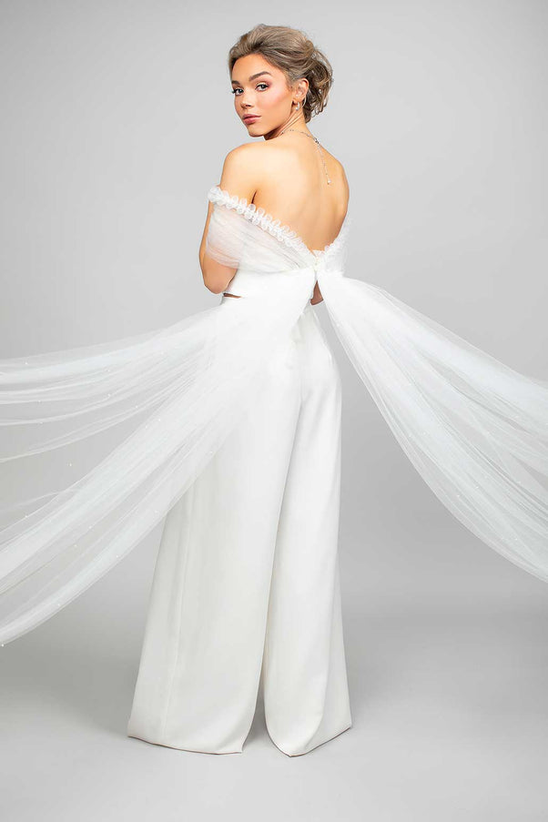 Ophelia Ruffle and Pearl Tulle Wrap