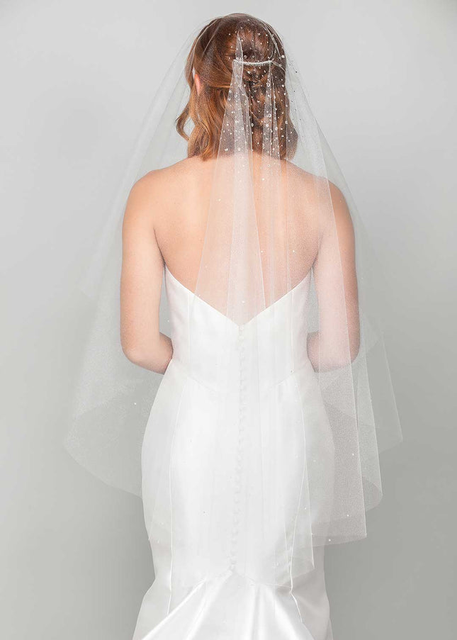 Ora Two-Tier Fingertip Veil with Heavy Crystal Top