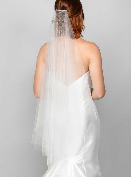 Ora Two-Tier Fingertip Veil with Heavy Crystal Top