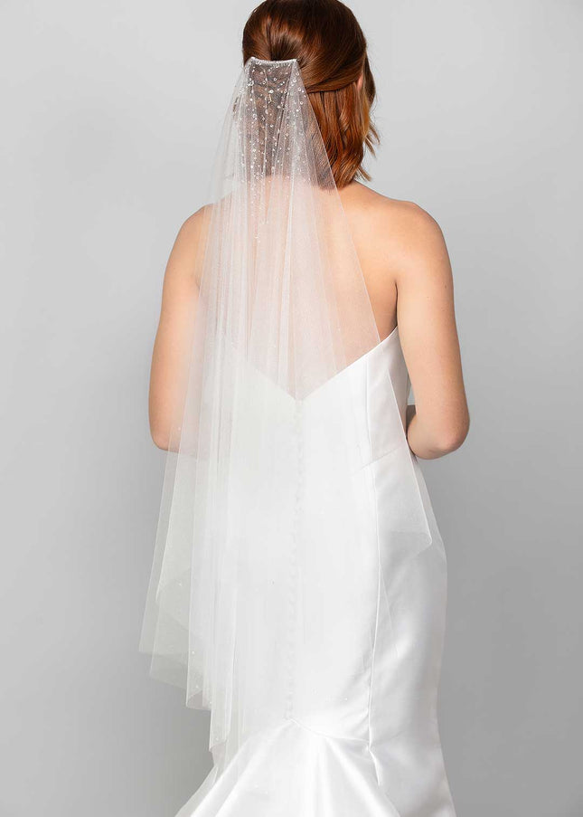 Ora Two-Tier Fingertip Veil with Heavy Crystal Top