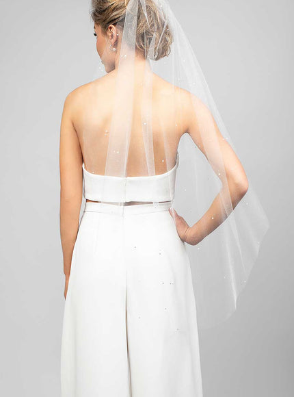 Paige Scatter Pearl and Crystal Fingertip Veil