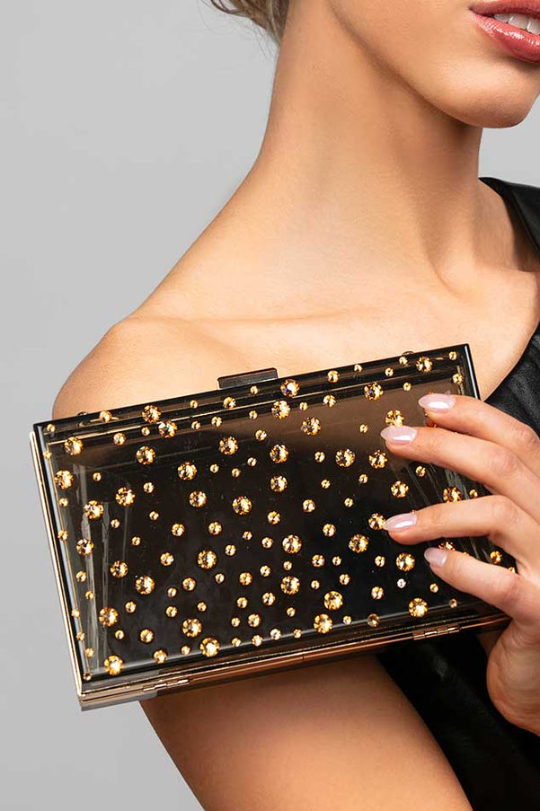 Ariel Taub Parker Polka Dot Crystal Lucite Clutch