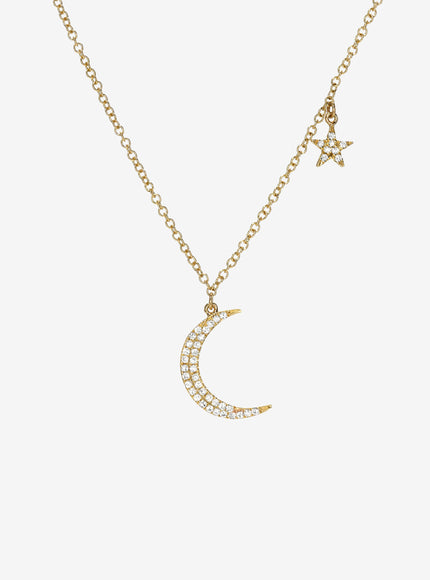 Zoe Lev Pave Diamond Moon and Star Necklace