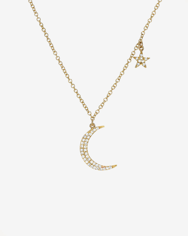 Zoe Lev Pave Diamond Moon and Star Necklace