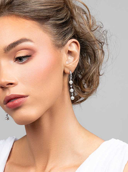 Ariel Taub Pearla Pearl and Crystal Drop Earrings in Silver