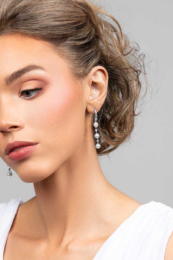 Ariel Taub Pearla Pearl and Crystal Drop Earrings in Silver